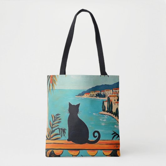 Black Cat and Sea Tote Bag (Voorkant)