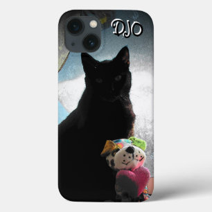 Black Cat and Stuffed Dog Hoesje-Mate iPhone Case