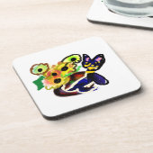 Black Cat and Sunflowers  Bier Onderzetter (Linkerzijde)