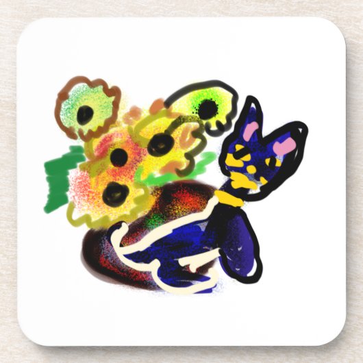 Black Cat and Sunflowers  Bier Onderzetter (Voorkant)