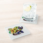 Black Cat and Sunflowers Glazen Onderzetter (Schuin)