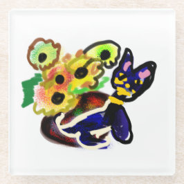 Black Cat and Sunflowers Glazen Onderzetter