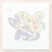 Black Cat and Sunflowers Glazen Onderzetter (Achterkant)