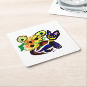 Black Cat and Sunflowers  Kartonnen Onderzetters (Schuin)