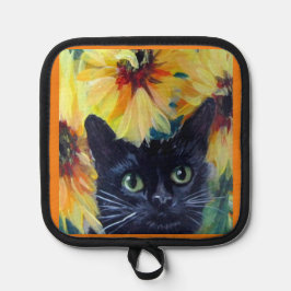 Black cat and sunflowers Oven Mitts & Pot Holders Pannenlap