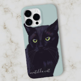 Black Cat Animal Art Gepersonaliseerde naam Case-Mate iPhone 14 Pro Max Hoesje