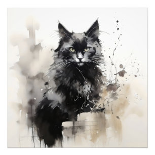 Black Cat Animal Natuur Ink Foto Afdruk