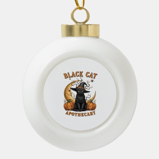 Black Cat Apothecary beroemd gemaakt door Hallowee Keramische Bal Ornament (Voorkant)