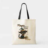 Black Cat Art Bag, Schattige Halloween Tote Bag (Achterkant)