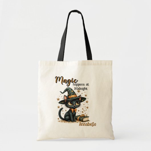 Black Cat Art Bag, Schattige Halloween Tote Bag (Voorkant)