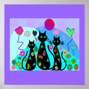 Black Cat Art "Fantasy Cats of Summer" Poster