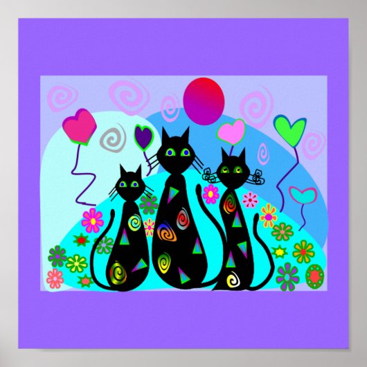 Black Cat Art "Fantasy Cats of Summer" Poster (Voorkant)