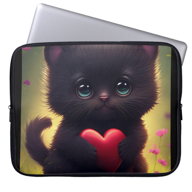 BLACK CAT ART LAPTOP SLEEP SLEEVE (Voorkant)