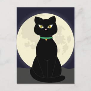 BLACK CAT ART NGHT MOON Briefkaart