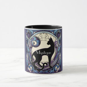 Black Cat Art Nouveau Paarse en Blauw Mok