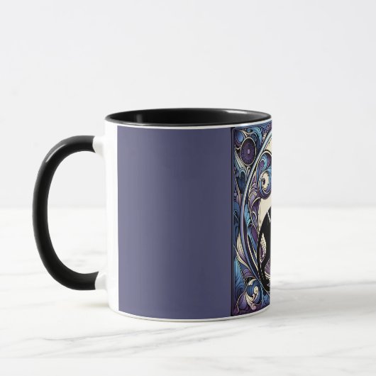 Black Cat Art Nouveau Paarse en Blauw Mok (Links)