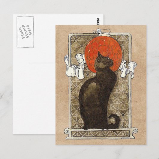 Black Cat - Art Nouveau - Theophile Steinlen Postc Briefkaart (Voorkant / Achterkant)