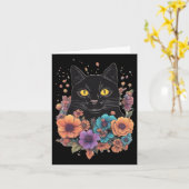 Black Cat Art Sticker 1 Kaart (Gele Bloem)