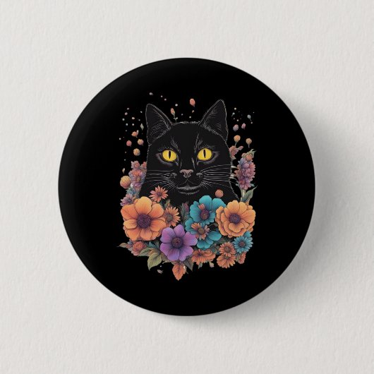 Black Cat Art Sticker 1 Ronde Button 5,7 Cm (Voorkant)