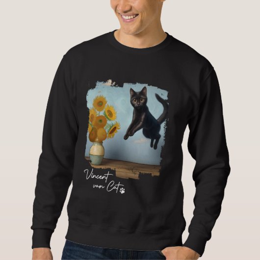 Black Cat Art Zonnebloemen, Vincent van Cat, Funny Trui (Voorkant)