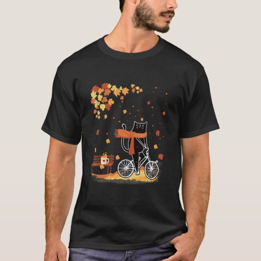 Black Cat Autumn Bicycle Ride Thanksgiving Fall Se T-shirt (Voorkant)