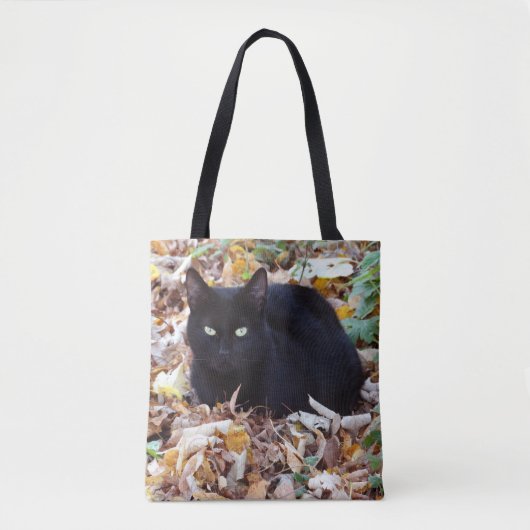 Black cat Autumn bladeren All-Over-Print Canvas ta Tote Bag (Voorkant)