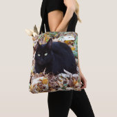 Black cat Autumn bladeren All-Over-Print Canvas ta Tote Bag (Dichtbij)