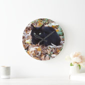 Black cat Autumn Photo Round (Grote) wandklok (Huis)