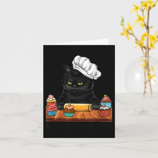 Black Cat Baking Because Murder Is Wrong Cat Lover Kaart (Gele Bloem)