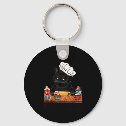 Black Cat Baking Because Murder Is Wrong Cat Lover Sleutelhanger (Voorkant)