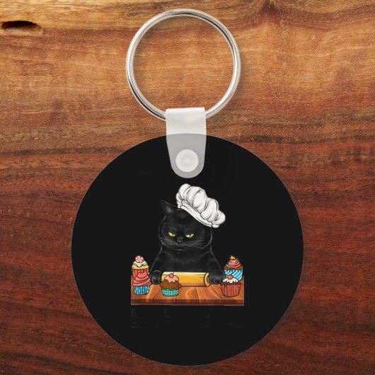 Black Cat Baking Because Murder Is Wrong Cat Lover Sleutelhanger (Voorkant)