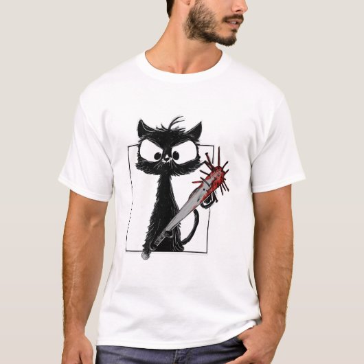 Black Cat Baseball Horror Halloween T-shirt (Voorkant)