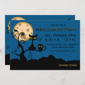 Black Cat, Bat en Owl Halloween Invitation Kaart (Voorkant / Achterkant)