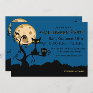 Black Cat, Bat en Owl Halloween Invitation Kaart