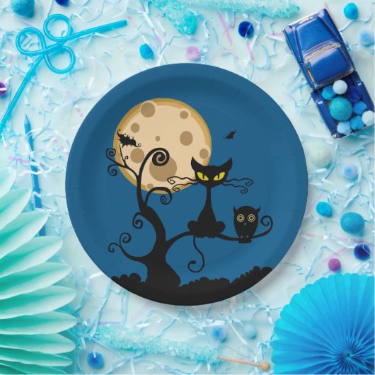 Black Cat, Bat, en Uil Halloween Papieren Bordje (Feest)