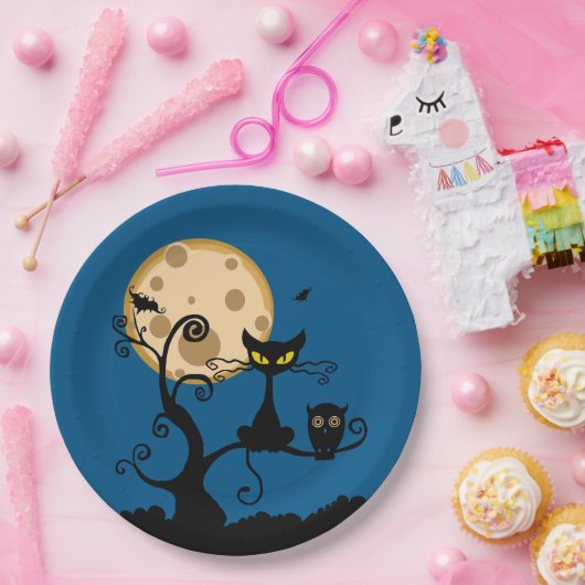 Black Cat, Bat, en Uil Halloween Papieren Bordje (Feest)