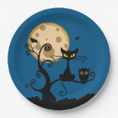 Black Cat, Bat, en Uil Halloween Papieren Bordje (Voorkant)