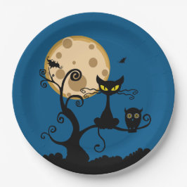 Black Cat, Bat, en Uil Halloween Papieren Bordje