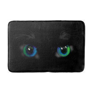 Black Cat Bath Mat Blue Green Eyes