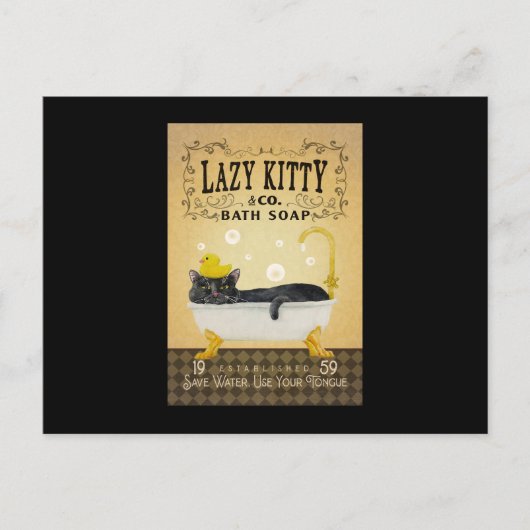 Black Cat Bath Soap Lazy Kitty Cat Funny Black Cat Briefkaart (Voorkant)