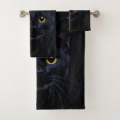 Black Cat Bathroom Towel Set Bad Handdoek (Insitu)