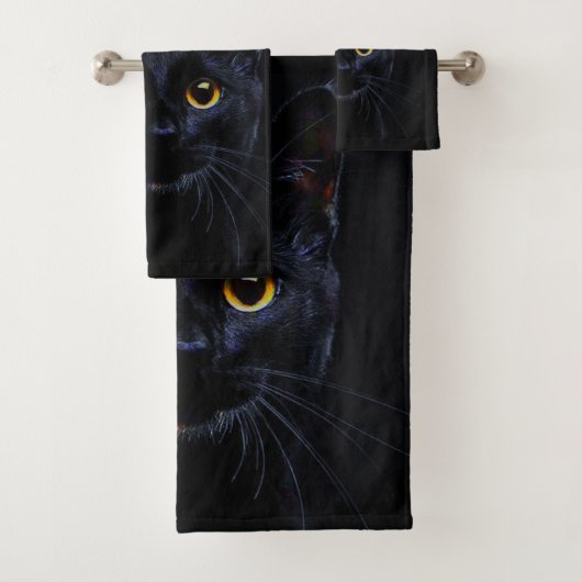 Black Cat Bathroom Towel Set Bad Handdoek (Insitu)