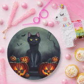 Black Cat, Bats en Jack-O-Lanterns Papieren Bordje (Feest)