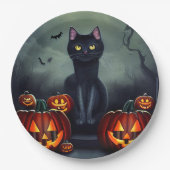 Black Cat, Bats en Jack-O-Lanterns Papieren Bordje (Voorkant)