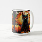 Black Cat Bats Pumpkins Whimsical Personalized Koffiemok (Voorkant rechts)
