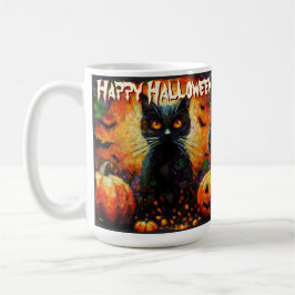Black Cat Bats Pumpkins Whimsical Personalized Koffiemok