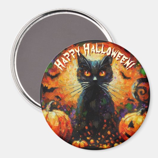 Black Cat Bats Pumpkins Whimsical Personalized Magneet (Voorkant / Achterkant)