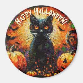 Black Cat Bats Pumpkins Whimsical Personalized Magneet