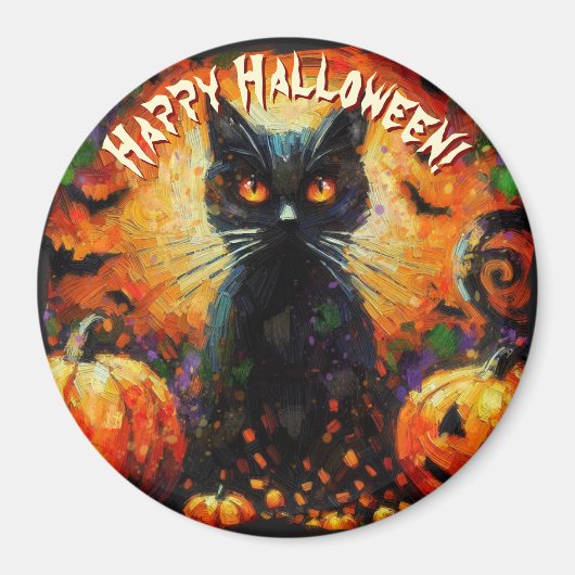Black Cat Bats Pumpkins Whimsical Personalized Magneet (Voorkant)