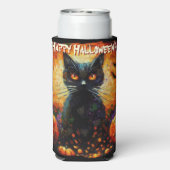 Black Cat Bats Pumpkins Whimsical Personalized Seltzer Blikjeskoeler (Seltzer Achterkant)